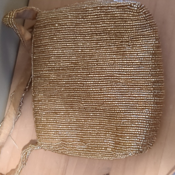 La Regale vintage gold clutch mini purse gold beading and gold interior - Picture 9 of 9
